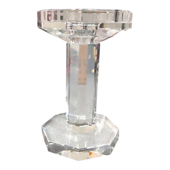 Vintage Signed Oleg Cassini Single Crystal Glass Candlestick 6" Faceted Column - Picture 3 of 6